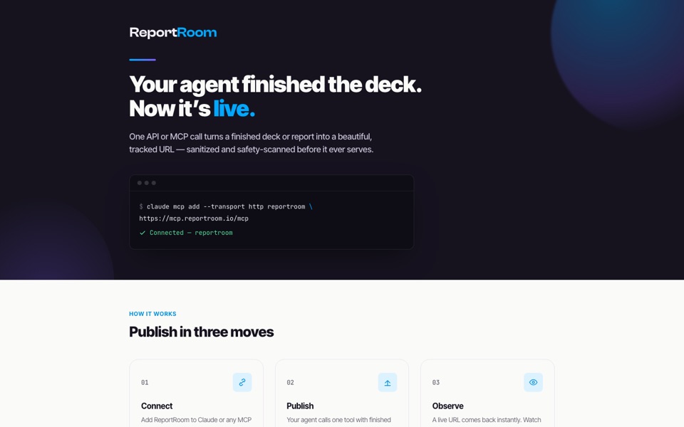 One-pager: ReportRoom in 60 seconds